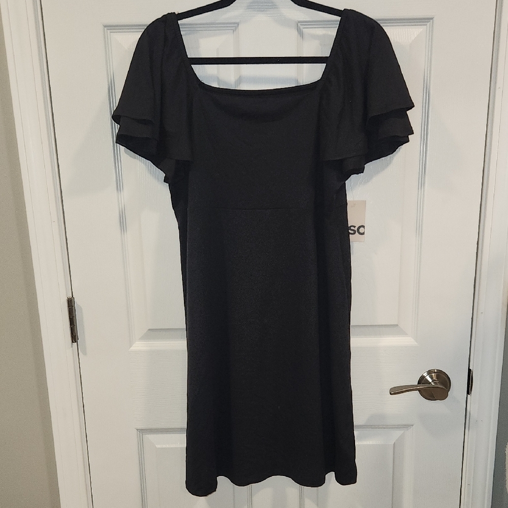 SO Black Mini Dress with Ruffle Sleeves